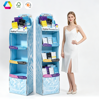 Présentoir de sol en carton recyclable, support de vente au détail robuste en carton ondulé pour la merchandising de papeterie, de jouets et d'autocollants pour enfants