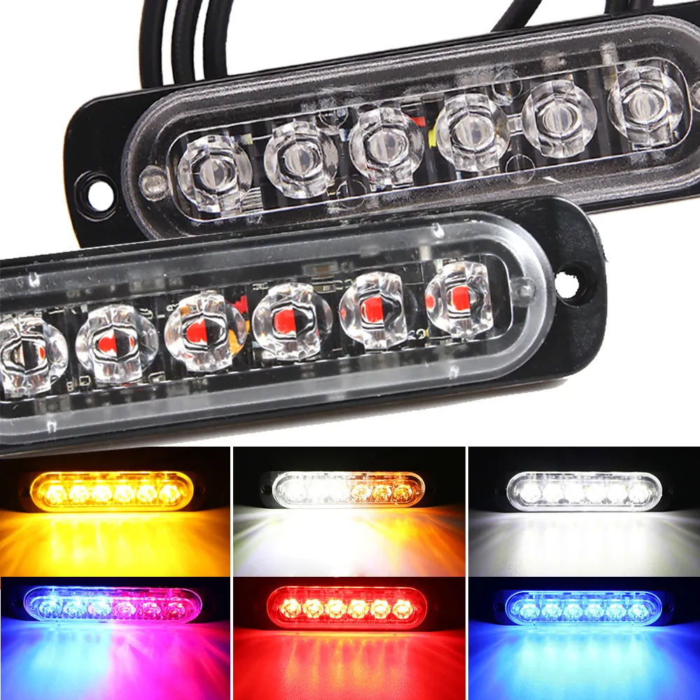 Luz de aviso estroboscópica de led, luz de aviso 12v-24v, 6 led, luz estroboscópica, para caminhão de carro, lâmpada âmbar, vermelha, azul e branca, tráfego