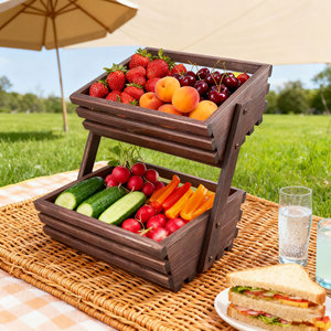 Doğa ahşap meyve sepeti 2 katmanlı meyve standı tezgah için meyve kabı mutfak - Product Image 4