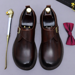 Men's large-sized genuine leather new style business formal shoes, trendy <b>big</b>-head casual leather shoes with buckle design - Product Image 2