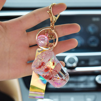 Gantungan Kunci Cangkir Akrilik Kreatif, Gantungan Kunci Keyring Cair Bunga Kering Bubuk Emas Pasir Isap