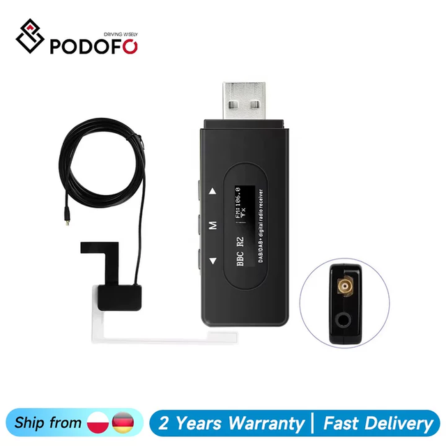 Podofo DAB+ Digital Radio Receiver FM DAB Box USB Adapter Antenna Module 2-Year Warranty for Universal Car Radio