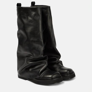 Vente en gros de qianlian <span class=keywords><strong>Bottes</strong></span> longues à plateforme pour femmes <span class=keywords><strong>Bottes</strong></span> plates à tige large en <span class=keywords><strong>cuir</strong></span> souple de marque privée pour femmes au genou - Product Image 1
