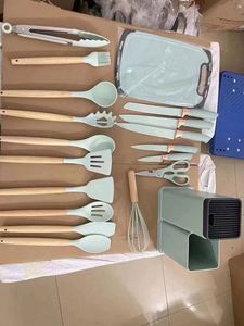 Factory Shipment 19 Piece Set of Cutting Tools Silicone Combination Set Silicone <b>Kitchenware</b> Set Knife Holder Color Cutting Tool - Product Image 2