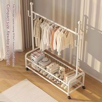 Perchero de ropa negro obsidiana con ruedas y doble malla para zapatos y ropa, para dormitorio juvenil, perchero resistente