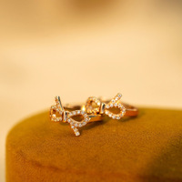 Romantische 14K Vergoldete S925 Silber Zirkon Schleifenohrringe 925 Sterling Silber Schleifenknoten Ohrringe