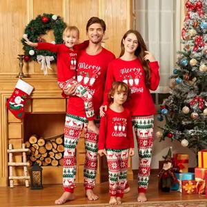 Nuevos Conjuntos Familiares Navideños a Juego, Pijamas Navideños Rojos a Cuadros, Camisetas de Manga Larga Raglán - Product Image 2