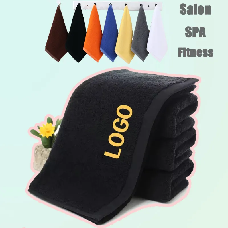 ขายส่งความงามมือใบหน้าสีดํา Salon ผ้าขนหนูไมโครไฟเบอร์สําหรับตัดผมเล็บสปาโลโก้ที่กําหนดเองสปาผ้าฝ้าย 100 ผ้าขนหนู