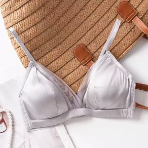 Women's silk wire-free <b>bra</b>, <b>thin</b> French V-neck with <b>thin</b> <b>straps</b>, comfortable and breathable. - Product Image 2