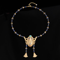 Collier ethnique en perles synthétiques de lapis-lazuli, pendentif pour femme, collier en cuivre plaqué or, collier vintage bohème pour femme, bijoux