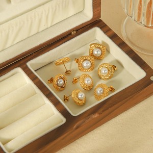 Pearl Stud Earrings Geometric Design <b>Titanium</b> Steel Bezel Setting Everyday Wear Women's Fashion Jewelry - Product Image 1