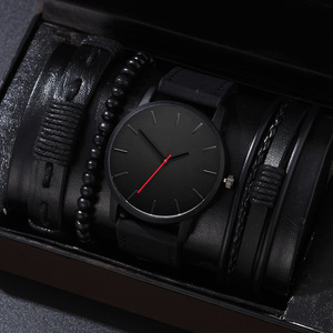 Mode hommes montres à Quartz <span class=keywords><strong>bracelet</strong></span> en <span class=keywords><strong>cuir</strong></span> Simple 44mm cadran <span class=keywords><strong>Bracelet</strong></span> 4 pièces ensemble <span class=keywords><strong>montre</strong></span> hommes accessoires achat en vrac - Product Image 1