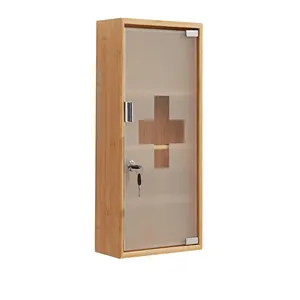 Armoire de rangement médicale élégante à 4 niveaux en bambou, à fixation murale, avec serrure, pour un stockage sûr des médicaments, pour la salle de bain ou la maison - Product Image 2