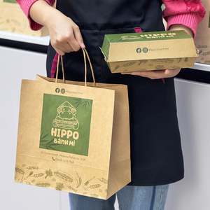 Sac en papier kraft jetable personnalisé en gros pour la livraison de repas rapides en restaurant, emballage alimentaire - Product Image 4