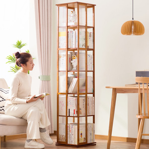 Estantería giratoria de bambú con forma poligonal, de pie, para almacenamiento sencillo en la sala de estar o para uso estudiantil. - Product Image 2