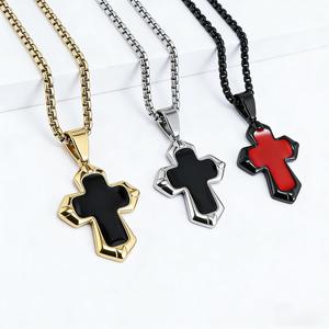 yunnique cross-border best-selling fashionable and simple dripping cross <b>titanium</b> steel necklace, hip-hop punk rock - Product Image 1