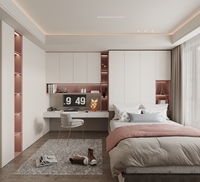 Armoire intégrée sur mesure avec tiroirs pour accessoires, éclairage LED, rangement multi-compartiments pour chambre de villa
