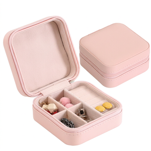 กล่องใส่เครื่องประดับสีชมพูทรงสี่เหลี่ยมพร้อมซิปปิด ช่องใส่ของหลายช่อง พกพาสะดวกสำหรับใส่ต่างหู แหวน สร้อยคอ - Product Image 1