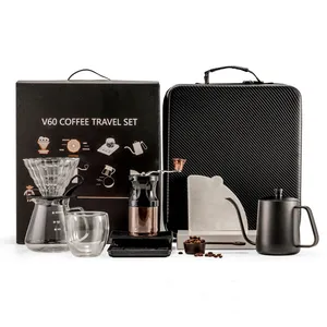 유리 냄비 에스프레소 커피 도구 드립 그라인더 차와 커피 선물 상자 커피 세트 여행 가방