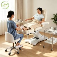Mesa de Masaje Eléctrica con Piernas Separables y Función de Calefacción, Color Blanco Crema, Mesa de Tratamiento para Spa, Cama de Masaje Calefactada Ajustable