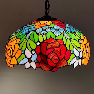 Lámparas Colgantes Estilo Tiffany LongHuiJing de 16 Pulgadas con Diseño de Rosas, Lámpara de Techo de Vidrio Emplomado para Decoración del Hogar - Product Image 4