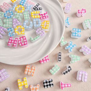 Plaid Letter Beads Transparent <b>Printed</b> <b>Alphabet</b> Large Hole Spacer DIY Phone Chain Jewelry Making Wholesale Bulk - Product Image 1