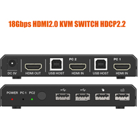18Gbps HDMI 2-zu-1 KVM-Umschalter 4K@60Hz 4:4:4 HDCP 2.2-konform USB 2.0 HDR 10 Analoger L/R-Audioausgang 2-Port HDMI KVM-Switch