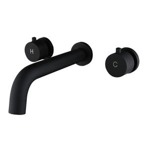 Grifo de lavabo de pared con 2 manijas, válvula de cerámica, instalación amplia para lavabo de baño - Product Image 5