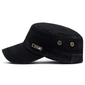 Washed Distressed Men's Cotton <b>Flat</b> Cap Breathable Sunshade Outdoor <b>Hat</b> Black - Product Image 2