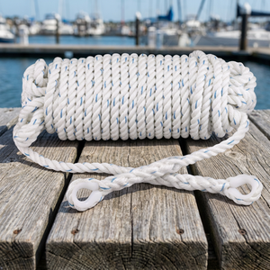Cordage d'ancrage torsadé (14MM) en polyester blanc, corde marine à double tressage avec boucles pour l'amarrage de bateaux - Product Image 2