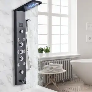 Licht Douchepaneel Systeem Waterval Regendouche Kraan Spa Massage Jets Bad Douche Met Bidet Badkranen Voor Badkamer