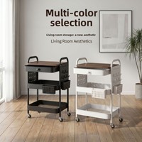 Carrito de Almacenamiento Metálico Portátil de Tres Niveles, Carrito Móvil Funcional Impermeable con Ruedas y Cajón para Cocina y Baño