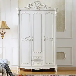 Armário de madeira sólida, roupeiro branco de 3 portas, estilo francês, luxuoso, de madeira sólida, armário de móveis para quarto