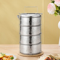 Boîte à lunch de luxe en acier inoxydable doré de 15 cm, 4 étages, gravée de motifs floraux, empilable, pour mariage ou cadeau