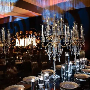 115cm de altura boda fiesta hogar Mesa cilindro cristal 9 brazos candelabros de cristal centro de mesa para mesas