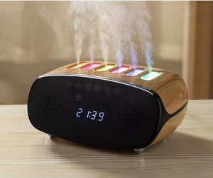 Nuevo diseño de grano de madera Altavoz de diente azul Reproductor de música Difusor de aroma de aceite esencial con temporizador y luces 7led - Product Image 1