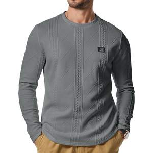 Camisas de punto de manga larga informales personalizadas para hombre, jersey de cuello redondo, sudadera antiarrugas, características anticontracción, decoración de patrón - Product Image 3