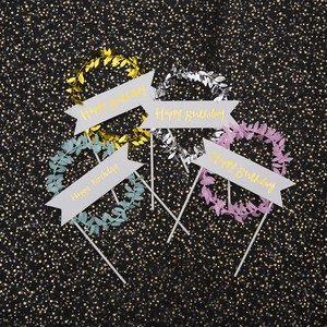 Happy Birthday Cake Decorations Leaf Wreaths Gold Silver Pink Blue Plastic Reusable Birthday Party Table Toppers - Product Image 3