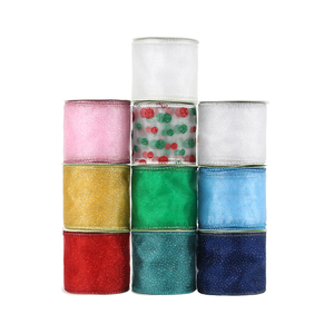 Midi nuovi arrivi 5 yarde Per rotolo 63mm tinta unita poliestere Organza Glitter <span class=keywords><strong>Mesh</strong></span> nastro cablato da 2.5 pollici - Product Image 5