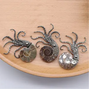 Wholesale Brooch Pin Fashion Jewelry Designer Natural Shell Fossil Octopus Brooch for Women Men Gift