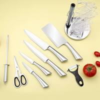 Ensemble de couteaux en acier inoxydable Zunck de 9 pièces, couteaux de cuisine ambidextres sur mesure avec aiguiseur, support en acrylique, design durable