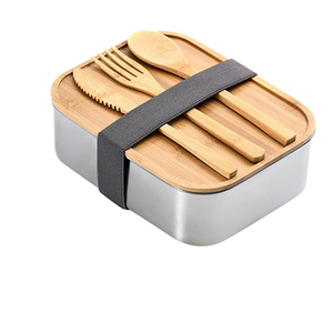 Stainless Steel <b>Lunch</b> <b>Box</b> Divided Three Sections Eco-Friendly Dishwasher Microwave Safe BPA-Free Bento <b>Box</b> Bamboo Lid Newborns - Product Image 1