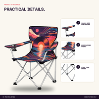 Chaise de camping en gros Camp Master avec accoudoir unique, porte-gobelet et logo et motif personnalisés pour le camping musical