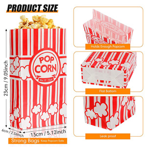 Bolsas de papel para palomitas de maíz, contenedor de palomitas de maíz rojo y blanco, funda desechable para palomitas de maíz para fiesta temática de películas <span class=keywords><strong>Retro</strong></span>, suministros de Carnaval - Product Image 4