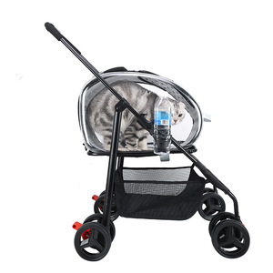 <b>Pet</b> <b>Stroller</b> For Small Medium Dogs Cats Transparent Round Black Lightweight Foldable Outdoor Use - Product Image 4