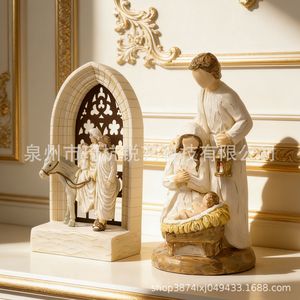รูปปั้นฉากการประสูติพระเยซูทำจากเรซิ่น ของตกแต่งบ้าน รูปแกะสลักทางศาสนา สำหรับตกแต่งห้องนั่งเล่นและห้องนอน - Product Image 3