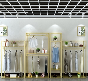 Expositor de Ropa para Tienda, de Pie, Dorado, de Doble Capa, Combinación de Estantes y Exhibidores - Product Image 3