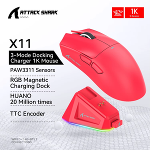 Attack Shark X11 <span class=keywords><strong>Mouse</strong></span> Gaming nirkabel ergonomis PAW3311 e-sports tiga Mode BT ringan untuk Laptop/komputer/Notebook 2.4G - Product Image 4