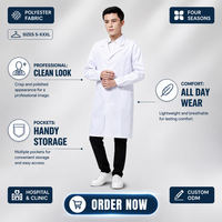 Blouse de laboratoire médicale, uniforme de médecin, blouse blanche en polycoton, fermeture à boutons-pression, poches latérales, manches longues, col à revers, antibactérienne