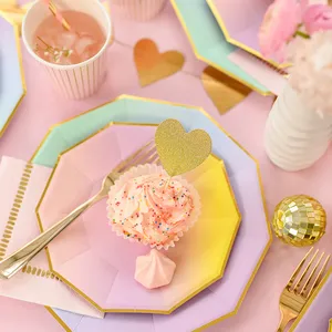 จานรองอาหารแบบกำหนดเอง DAMAI ขอบสีทอง สำหรับตกแต่งงานแต่งงาน งานเลี้ยง ของใช้บนโต๊ะอาหารแบบใช้แล้วทิ้งสำหรับงานวันเกิด แบบไล่เฉดสี - Product Image 2